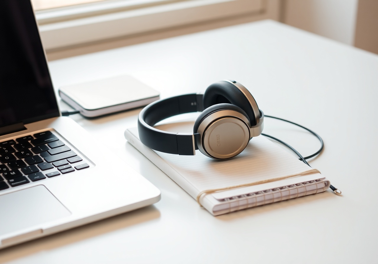 Minimalistischer Arbeitsplatz mit Laptop und Pflanze