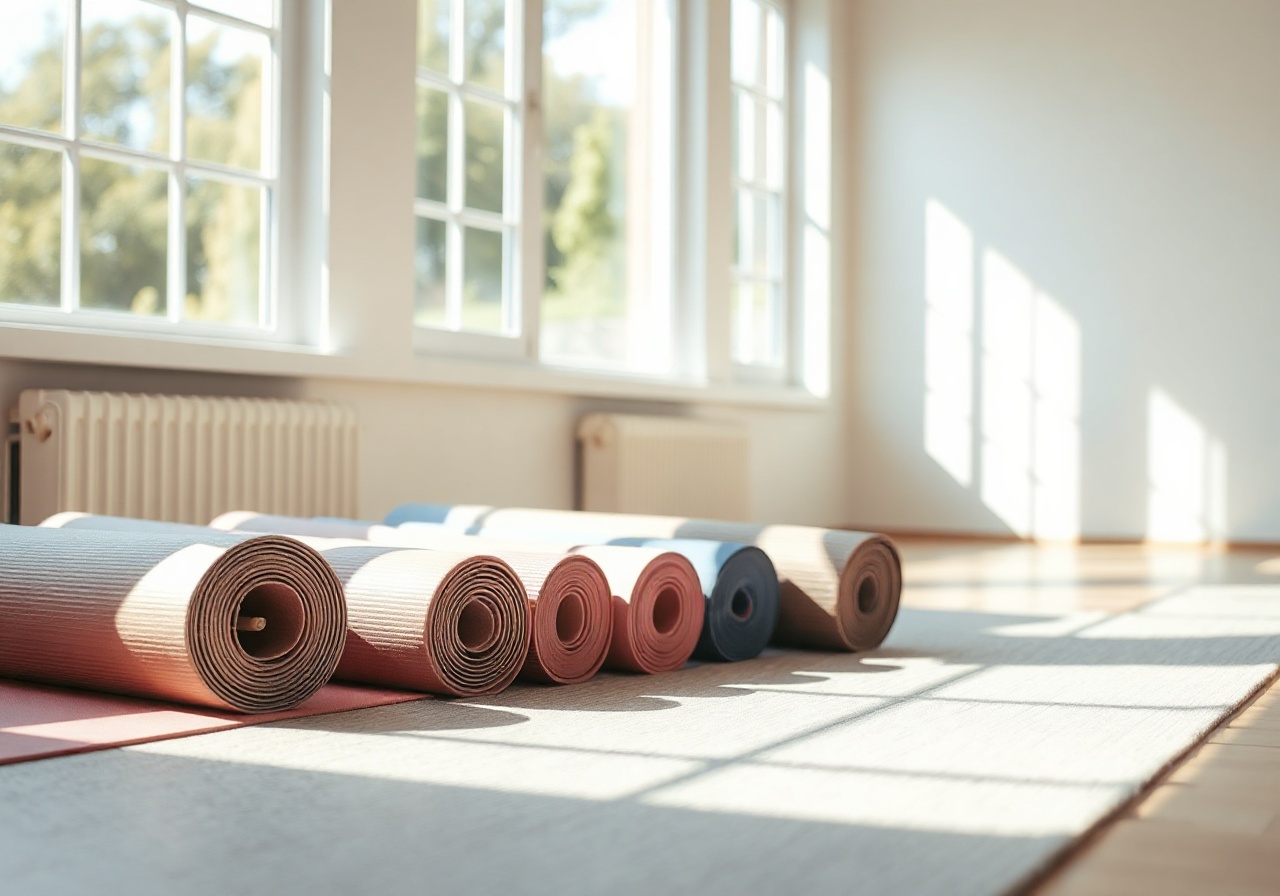 Frau in einer sanften Yogapose in einem hellen Raum mit Pflanzen